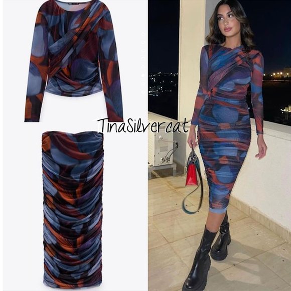 BLOGGER'S FAVE! Zara 2 Pc Printed Tulle Skirt And Top NWT - Picture 6 of 17